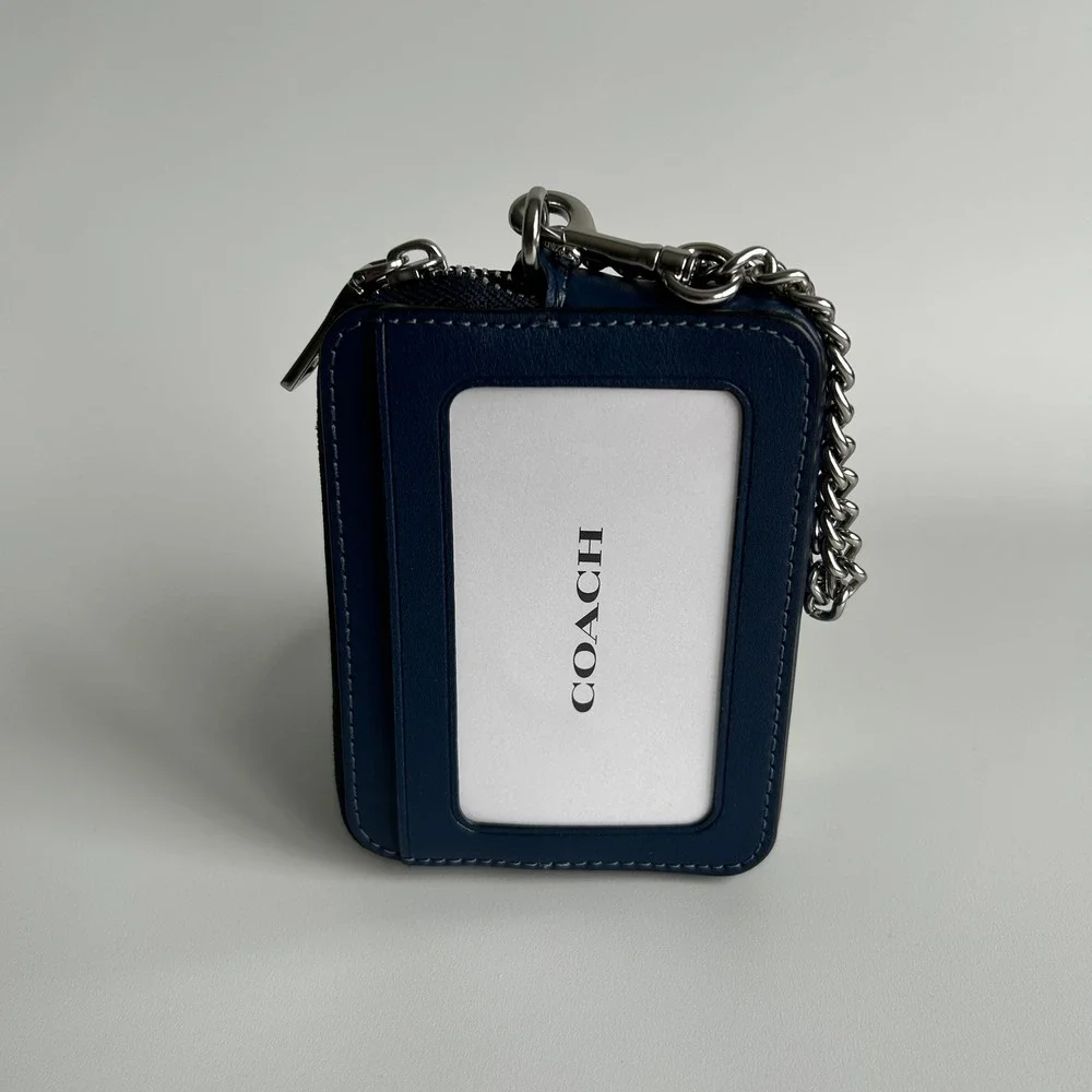 Coach Zip Card Case Denim Quilted Leather Wallet New